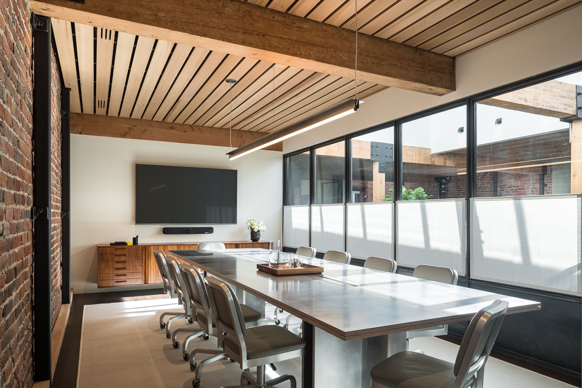 A confidential venture capital firm's office in San Francisco, where fund managers meet limited partners to pitch commitments.