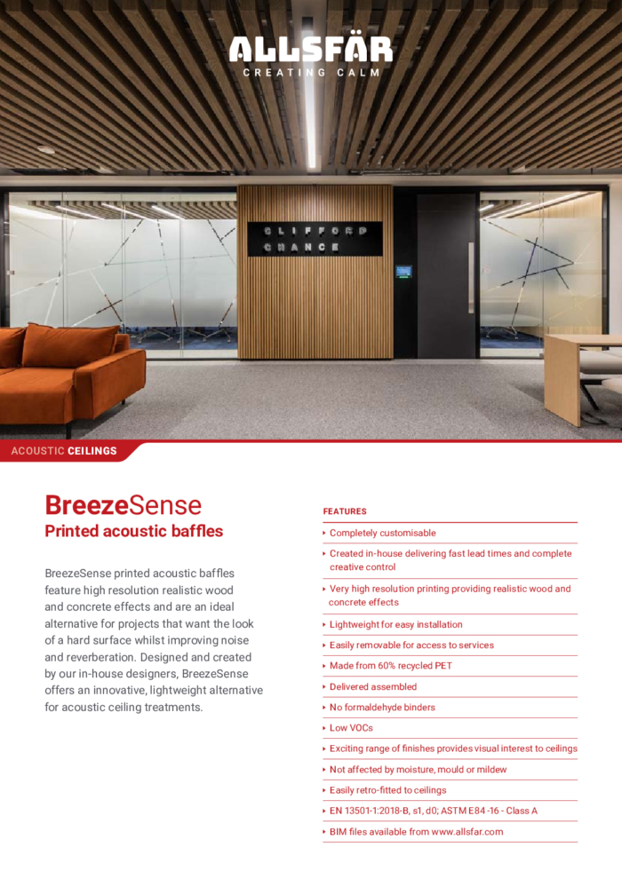 AllSfar Spec Sheet BreezeSense Printed Acoustic Baffles