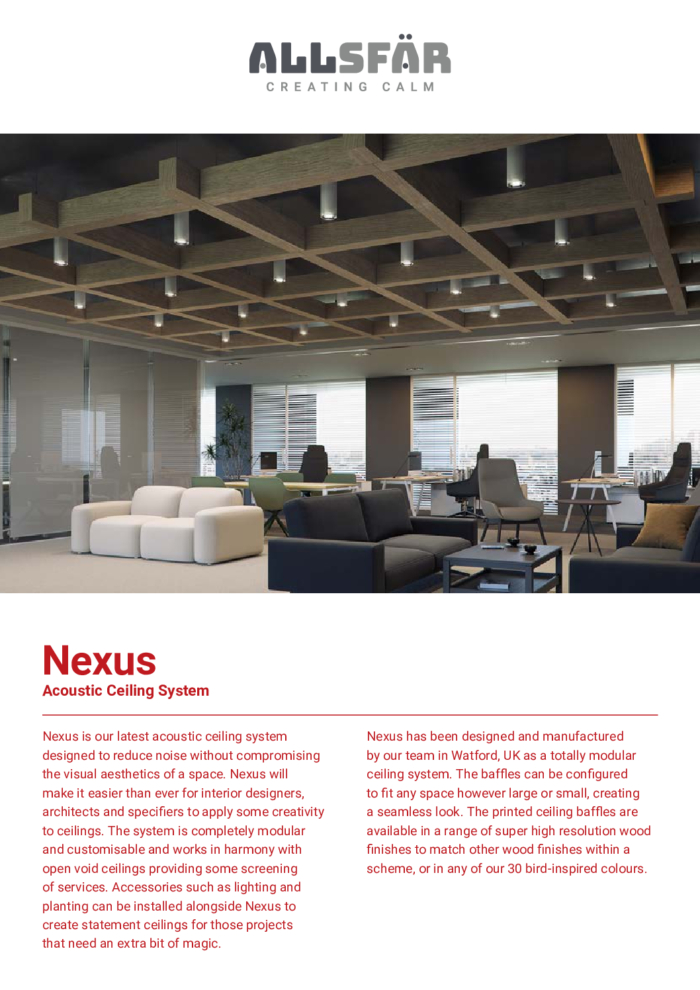 AllSfar Spec Sheet Nexus Acoustic Ceiling System