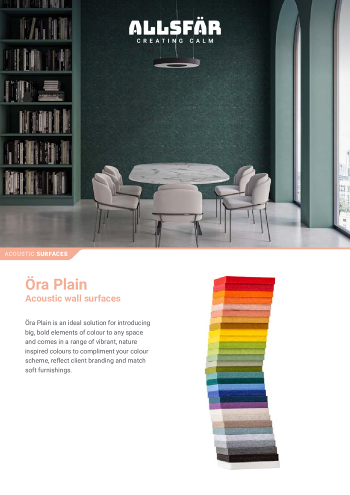 AllSfar Spec Sheet Ora Plain Acoustic Wall Surfaces