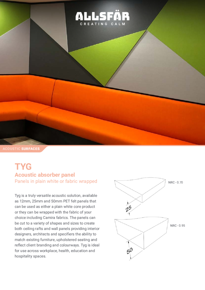 AllSfar Spec Sheet TYG Acoustic Absorber Panel Panels in Plain White or Fabric Wrapped